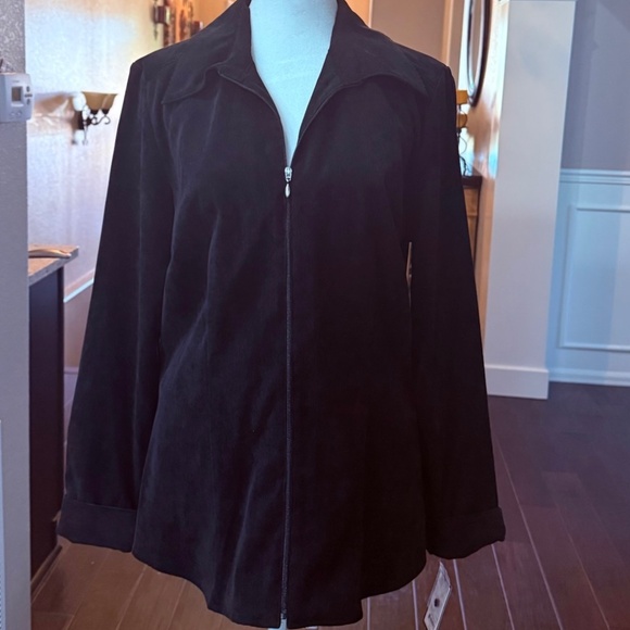 Croft and barrow stretch, zip up jacket, fine corduroy in black size medium - Picture 1 of 5